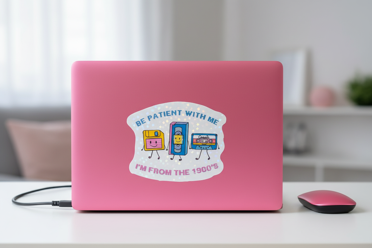 Be Patient With Me I'm From The 1900's Retro Holographic Vinyl Sticker