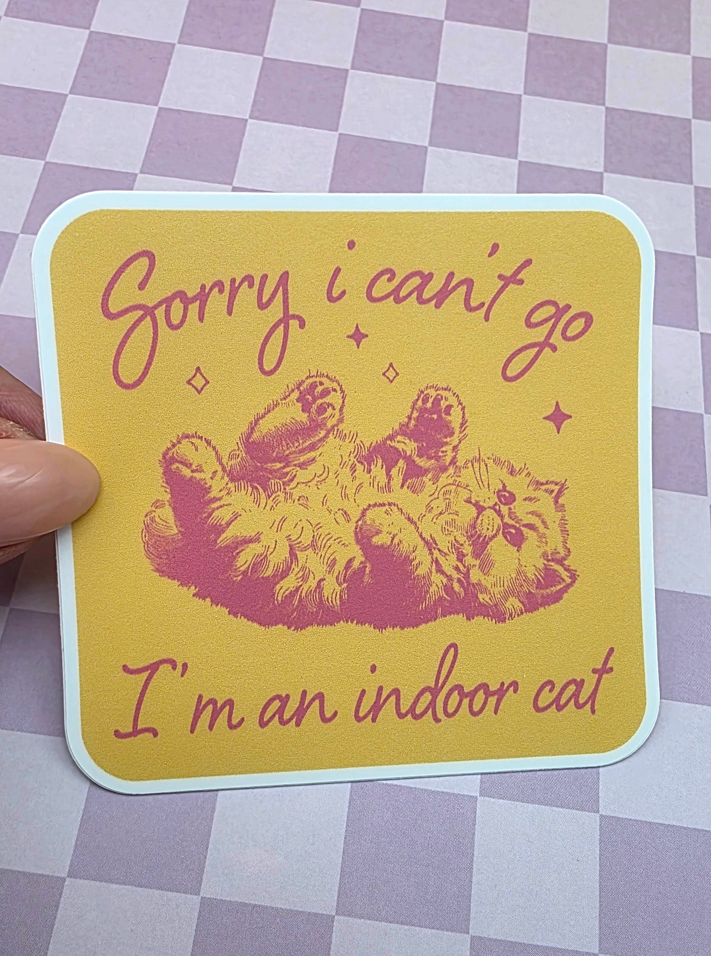 "Sorry I can't go, I'm an indoor Cat" sticker