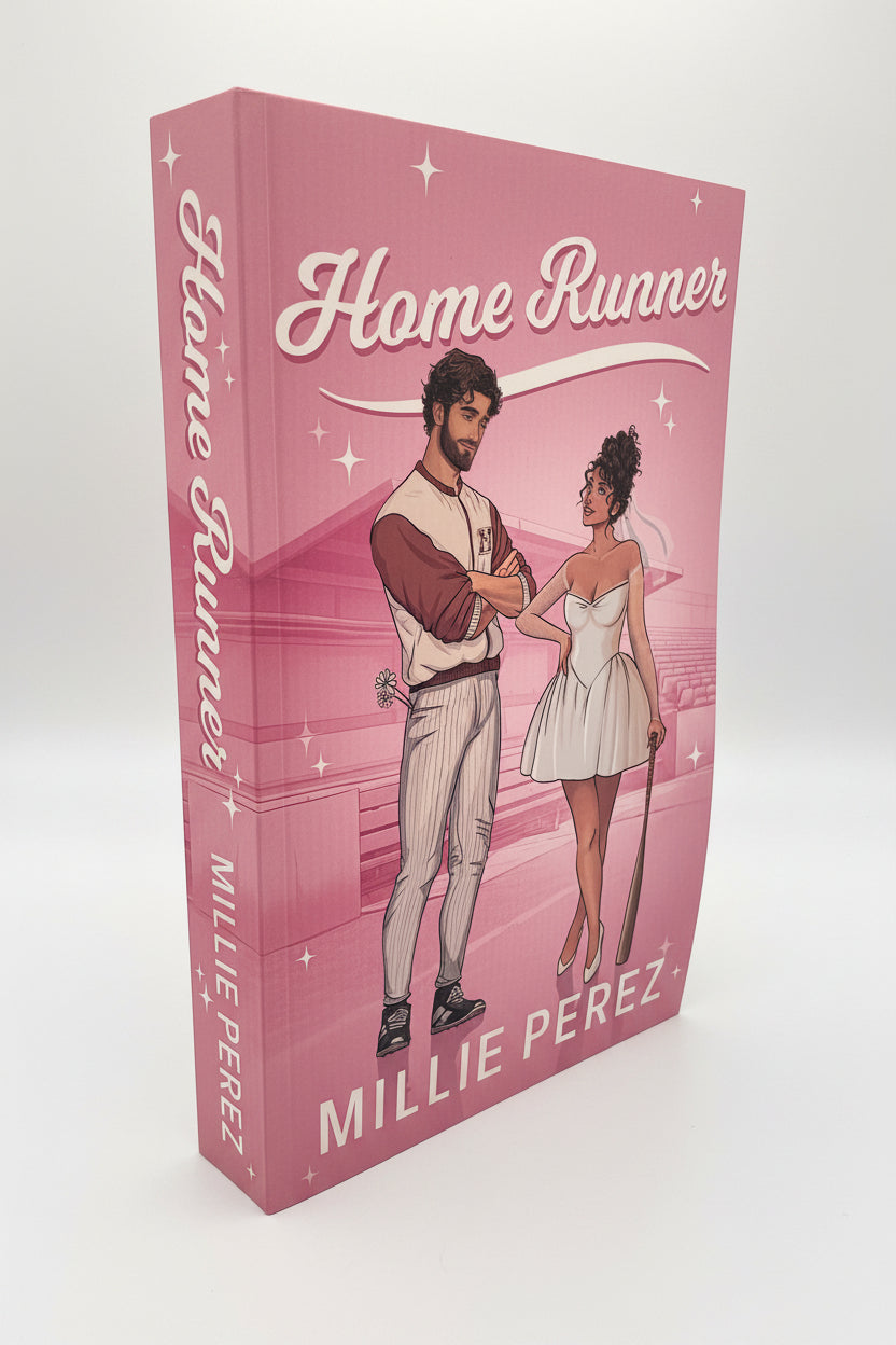Book titled 'Home Runner' by Millie Perez with a pink cover featuring illustrations of two people.